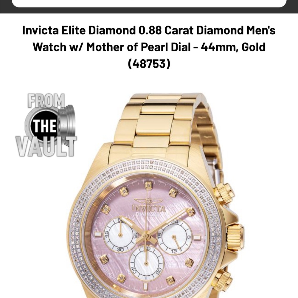 Invicta Elite Diamond 0.88 Carat Men’s Gold Watch with Pink Mother of Pearl Dial